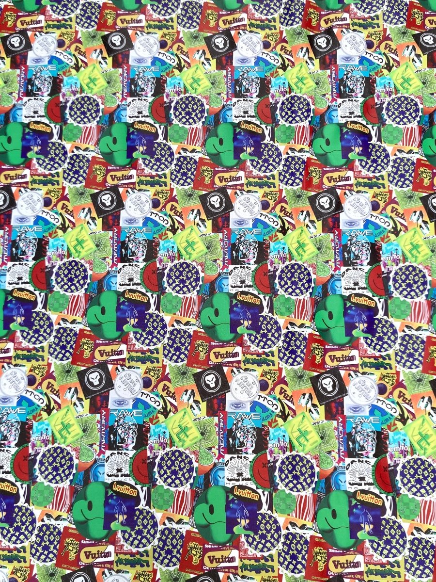 Designer Cartoon LV Vinyl Leather Materials for Handmade Custom Sneakers DIY Upholstery - mingfabricstore