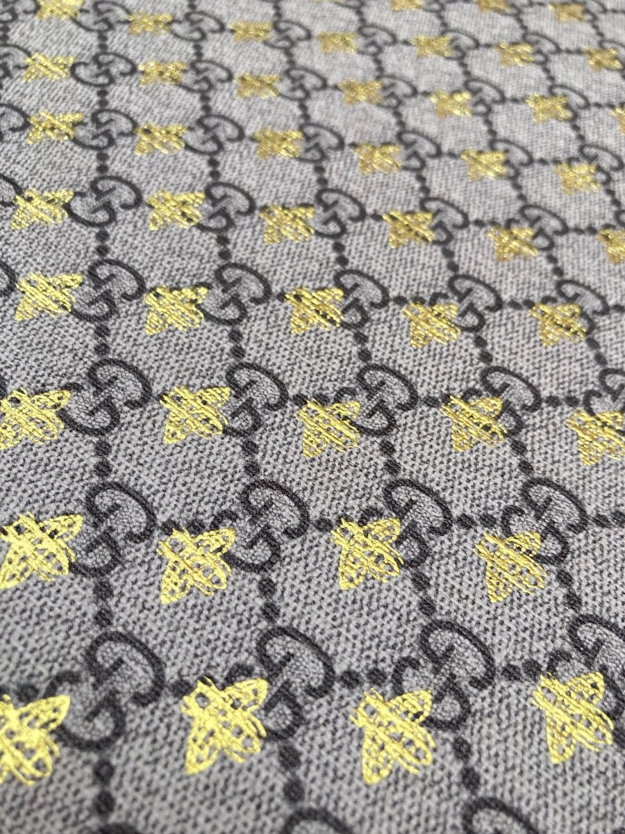 Designer Classic Gucci Bee Bronze Vinyl Leather Fabric for DIY Bag Upholstery - mingfabricstore