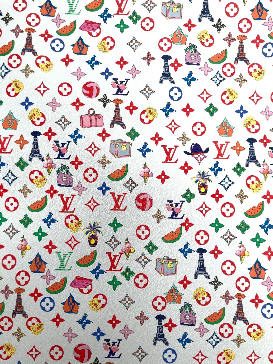 Designer Custom Vinyl LV Leather for DIY Upholstery Handmade Sneakers Fabric Sold by Yard - mingfabricstore