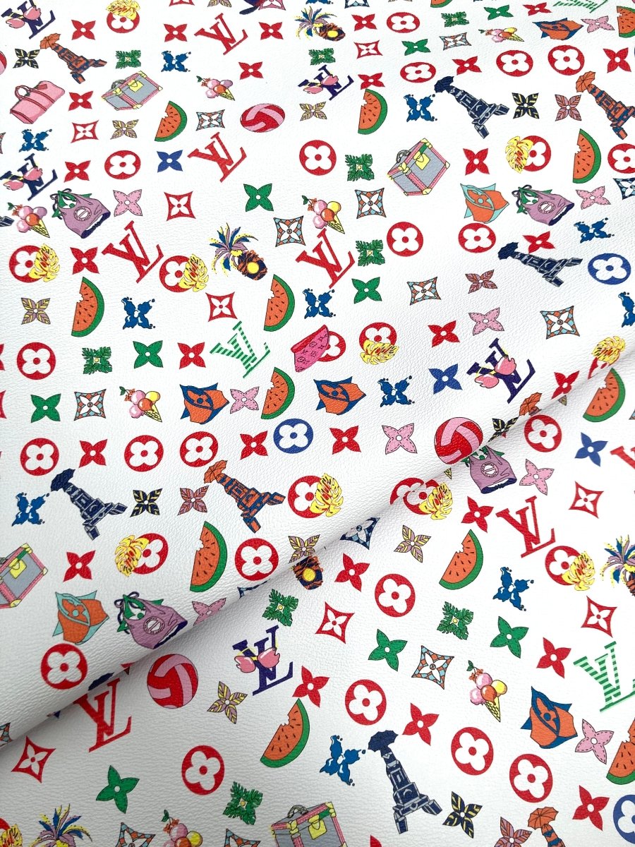 Designer Custom Vinyl LV Leather for DIY Upholstery Handmade Sneakers Fabric Sold by Yard - mingfabricstore