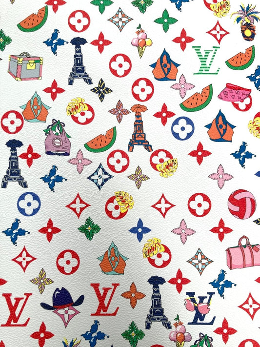 Designer Custom Vinyl LV Leather for DIY Upholstery Handmade Sneakers Fabric Sold by Yard - mingfabricstore