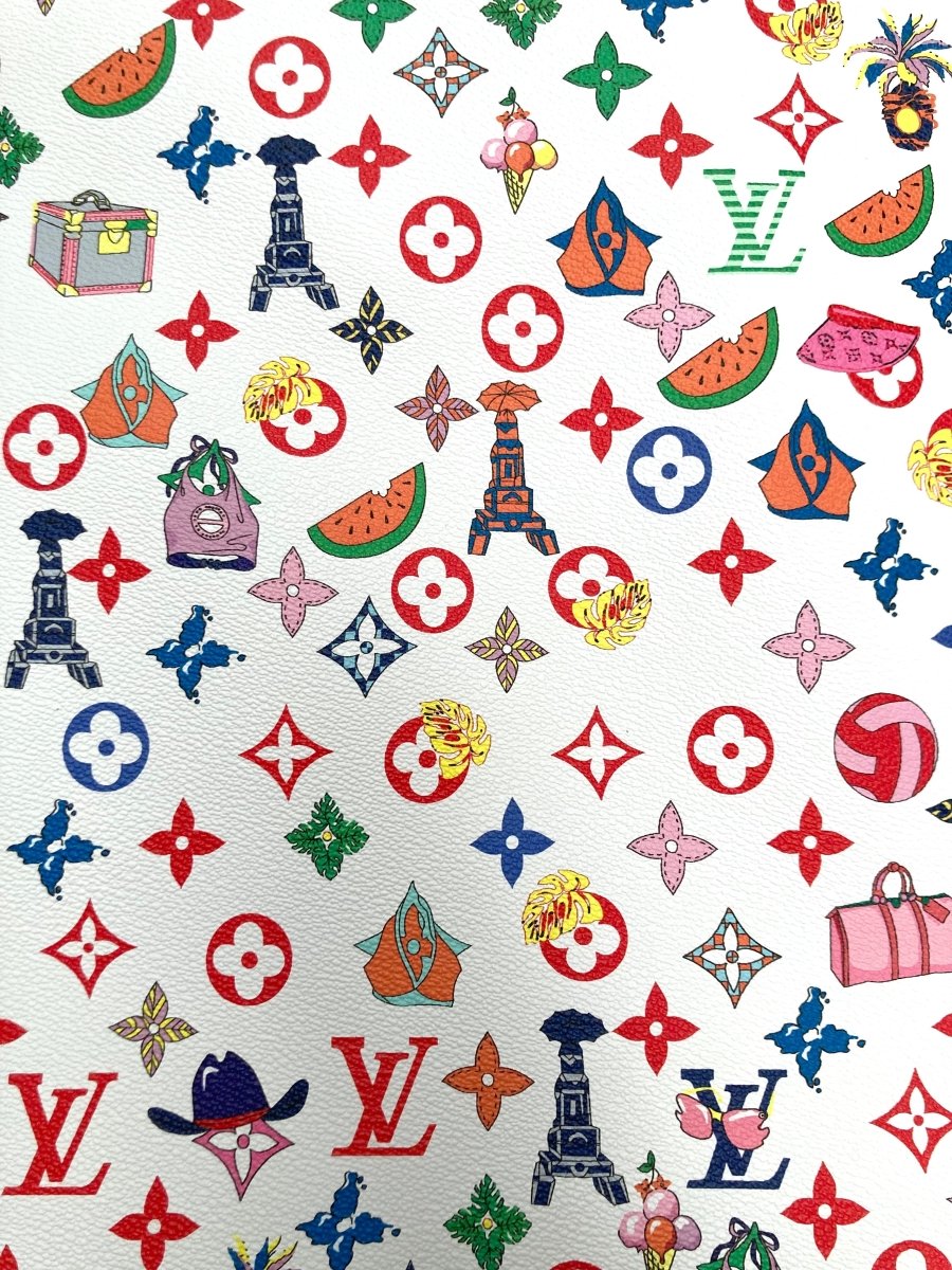 Designer Custom Vinyl LV Leather for DIY Upholstery Handmade Sneakers Fabric Sold by Yard - mingfabricstore