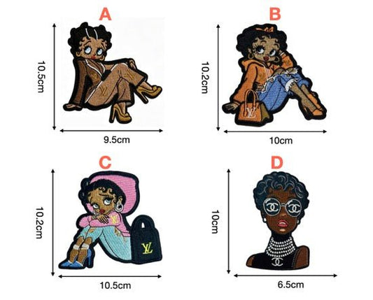 Designer Inspired Betty Boop & Girl Luxury Embroidered Patches - mingfabricstore