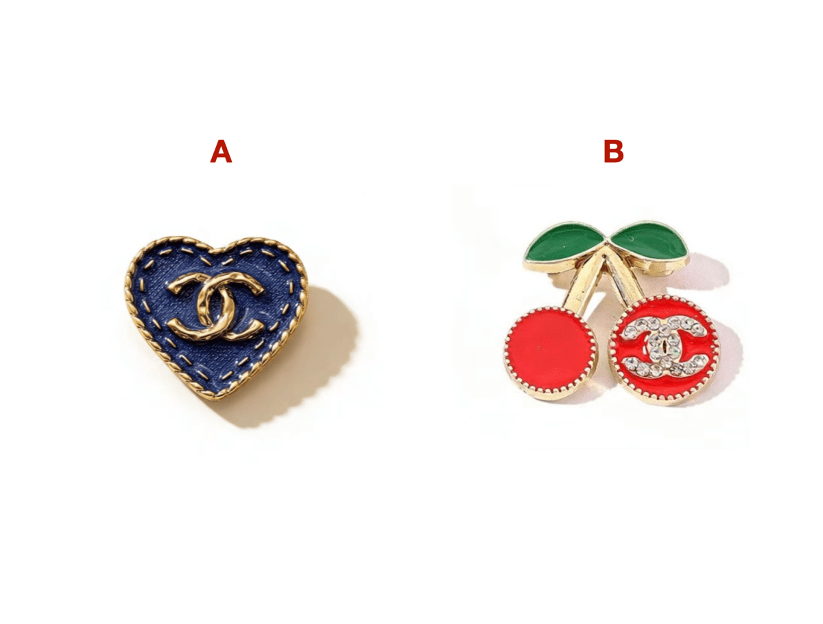 Designer Inspired Chanel Denim Heart Cherry Brooches for Women - mingfabricstore