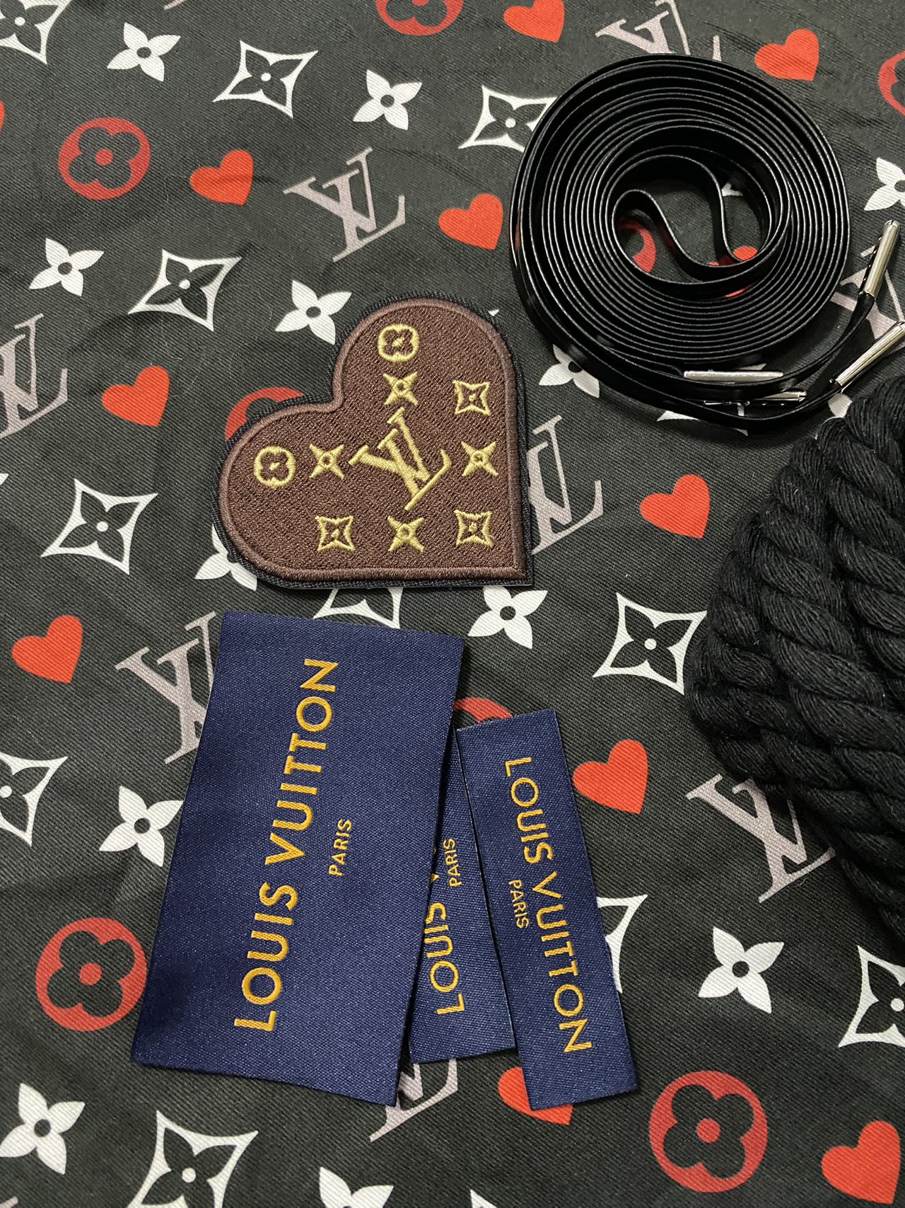 Black Louis Vuitton Cotton Fabric Sneaker Tag Patches Bundle Sales
