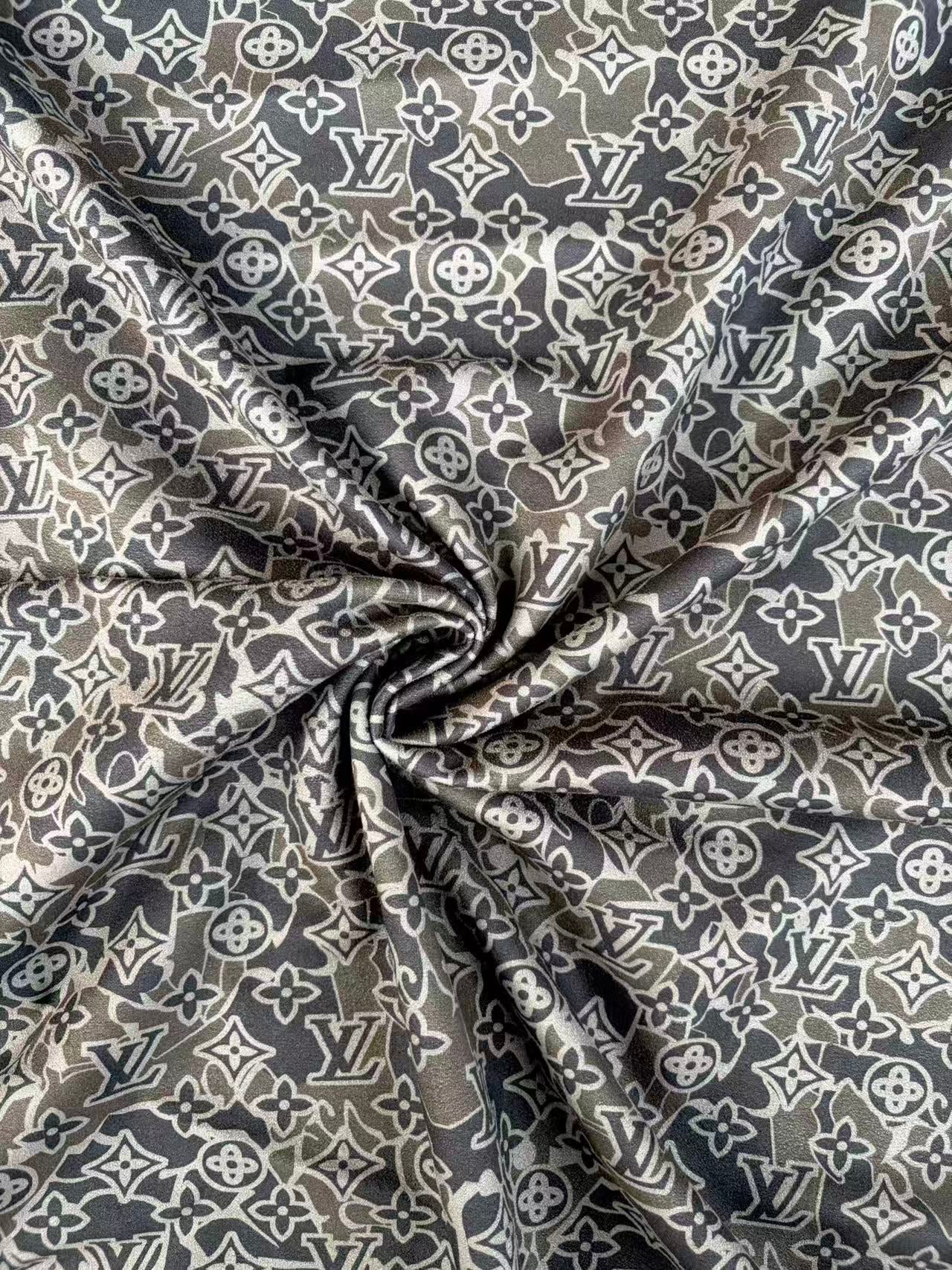 Black Camo LV Wrap Suede Velvet Fabric for DIY Upholstery