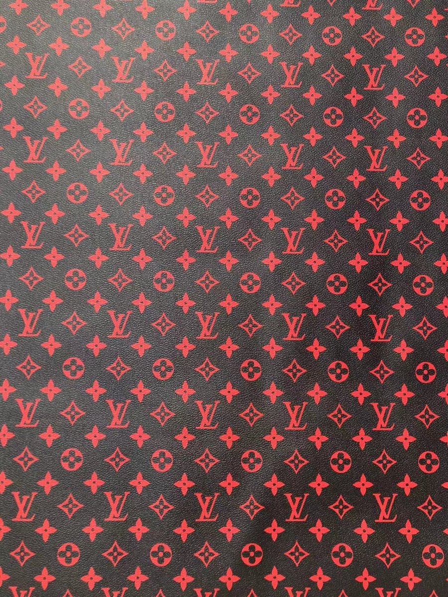 Elegant Black Red LV Monogram Leather Vinyl for Custom Sneakers Handcrafted - mingfabricstore
