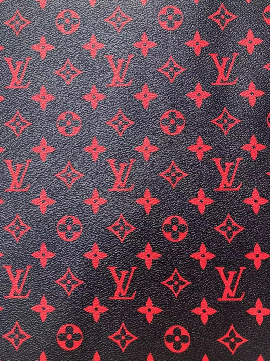 Elegant Black Red LV Monogram Leather Vinyl for Custom Sneakers Handcrafted - mingfabricstore
