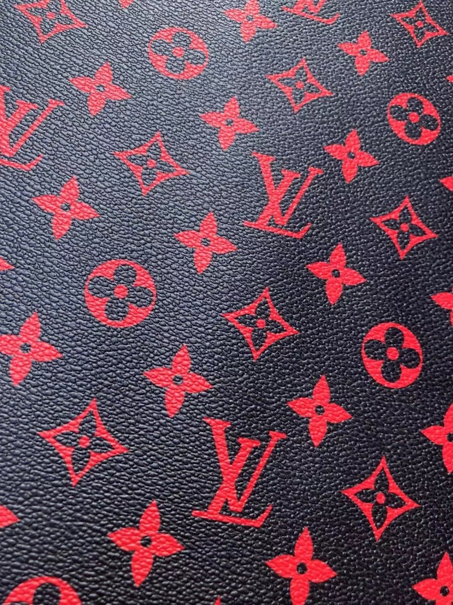 Elegant Black Red LV Monogram Leather Vinyl for Custom Sneakers Handcrafted - mingfabricstore