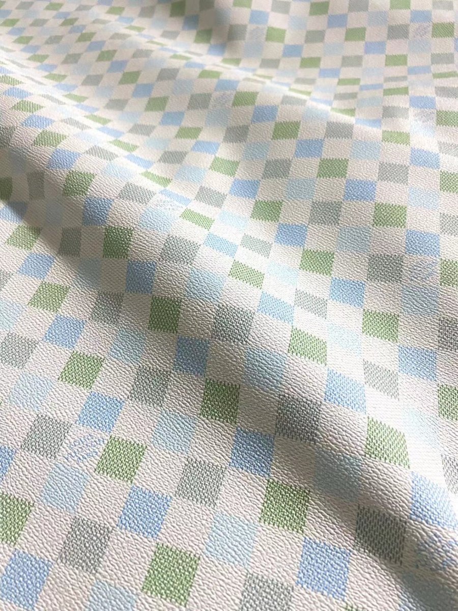 Elegant Blue Green LV Damier Vinyl Leather for Bag Custom Handmade DIY - mingfabricstore