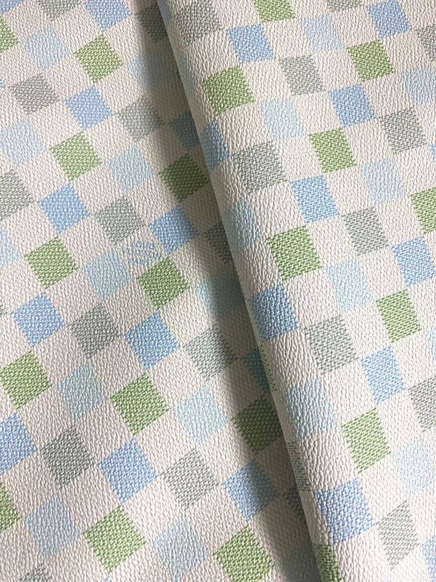 Elegant Blue Green LV Damier Vinyl Leather for Bag Custom Handmade DIY - mingfabricstore