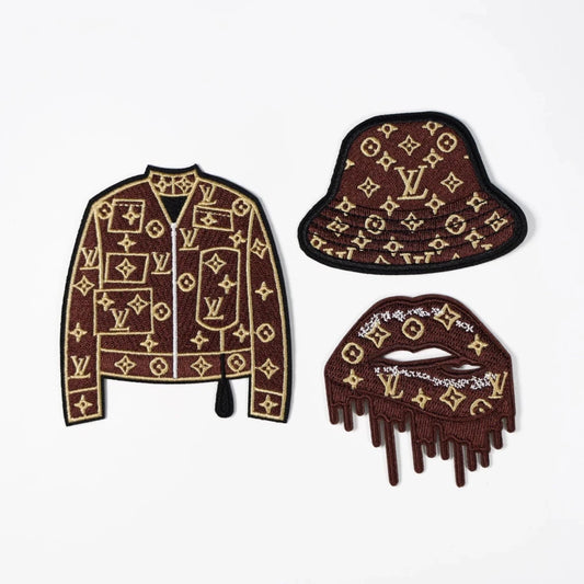 Embroidery LV iron on Patches Custom Clothing Jackets - mingfabricstore