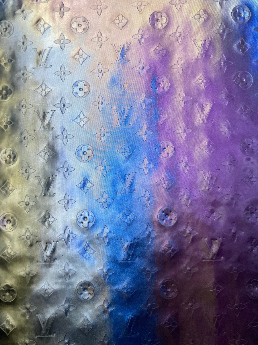 Fantasy Reflective LV Embossed Vinyl Leather Fabric for DIY Customized Sneakers Upholstery - mingfabricstore