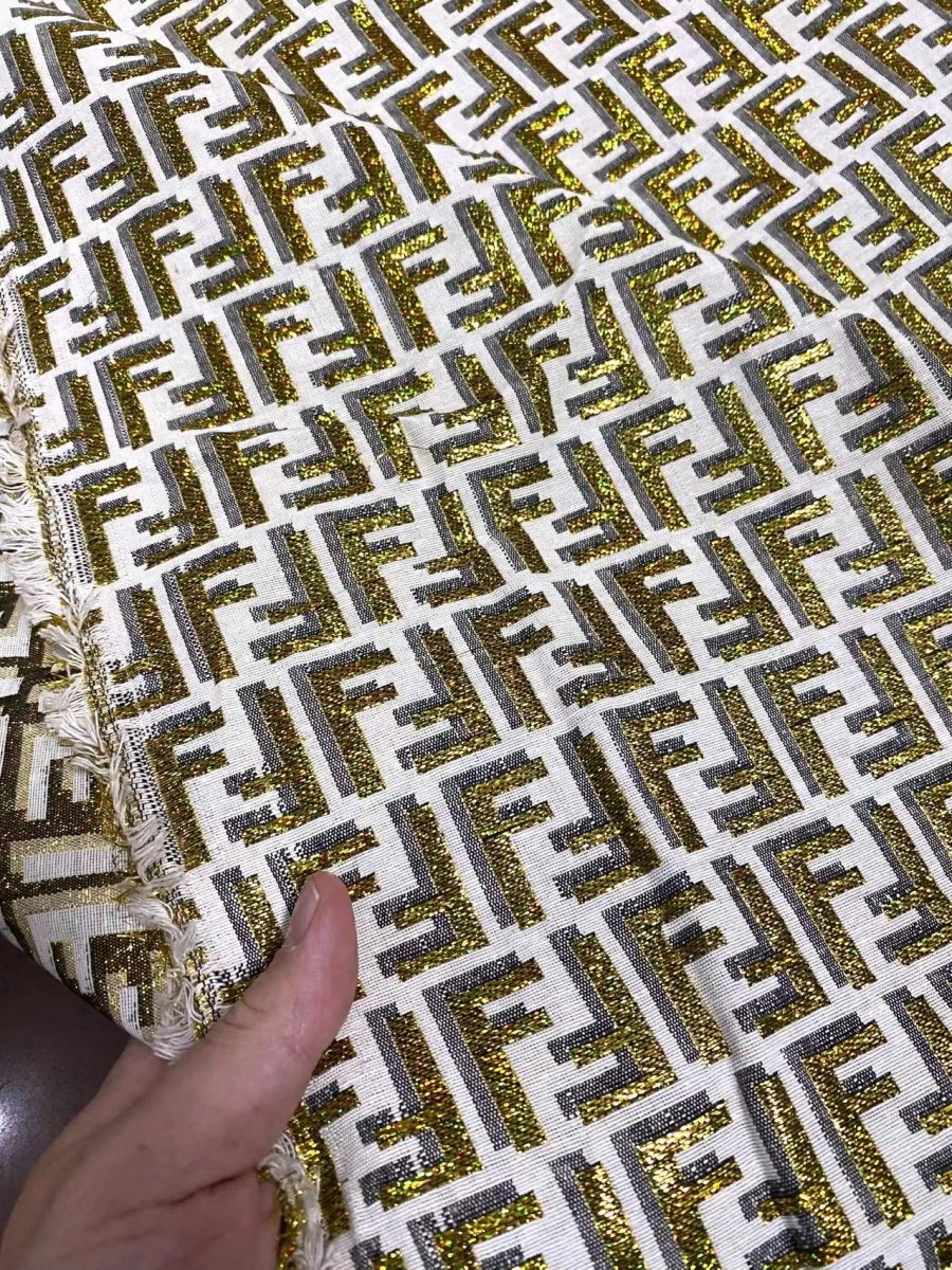 Fendi Golden Shiny Designer Fabric Jacquard for DIY Sewing Projects ...
