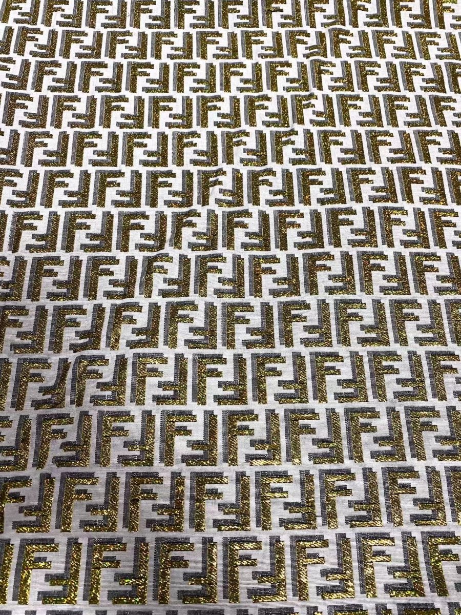 Fendi Golden Shiny Designer Fabric Jacquard for DIY Sewing Projects - mingfabricstore