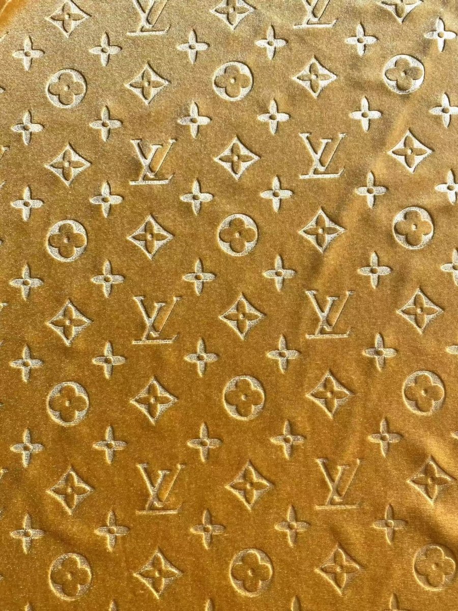 Gold Embossed Louis Vuitton Shoe Sneaker Velvet Fabric - mingfabricstore