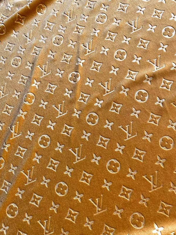 Gold Embossed Louis Vuitton Shoe Sneaker Velvet Fabric - mingfabricstore