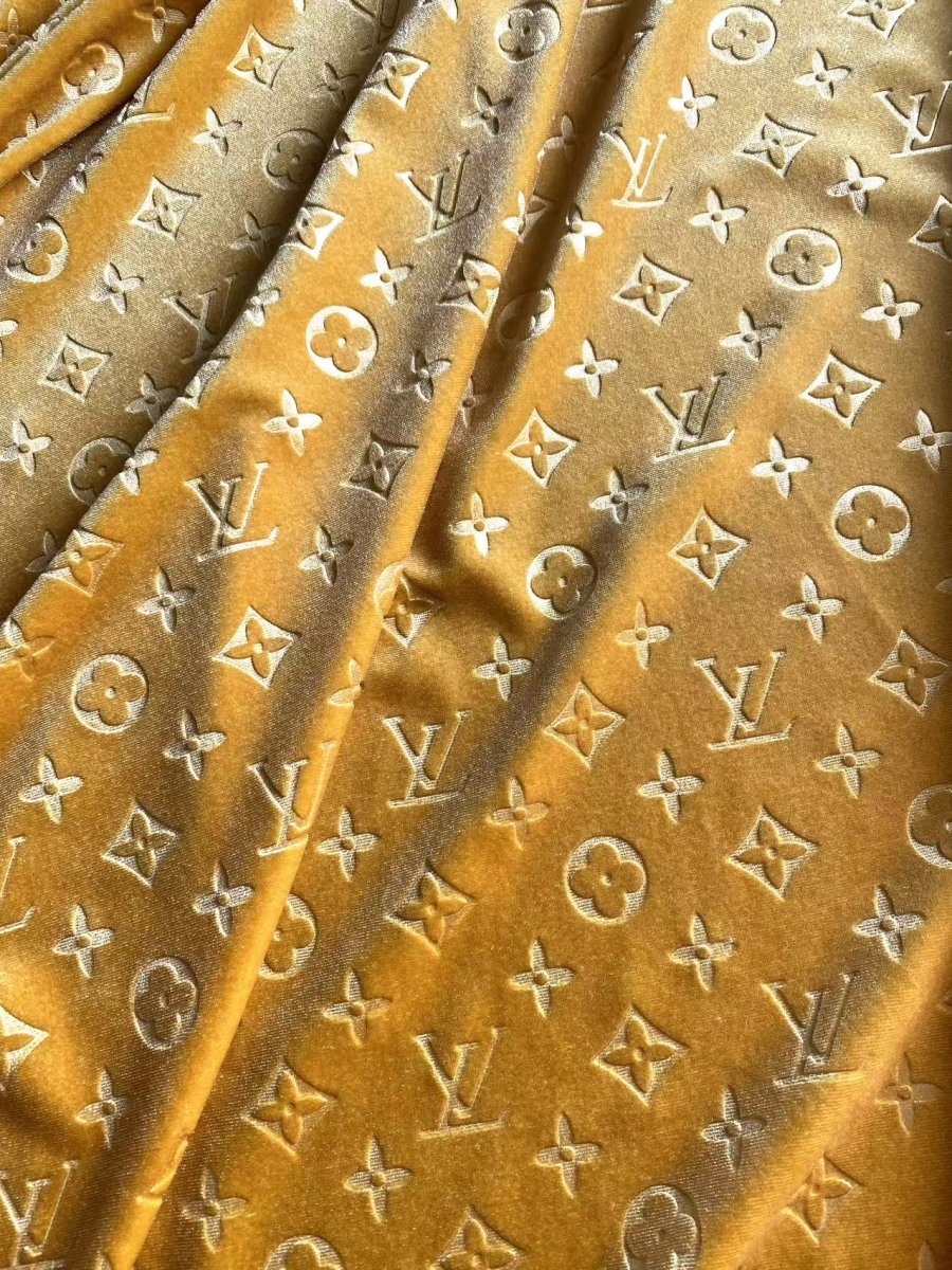 Gold Embossed Louis Vuitton Shoe Sneaker Velvet Fabric - mingfabricstore