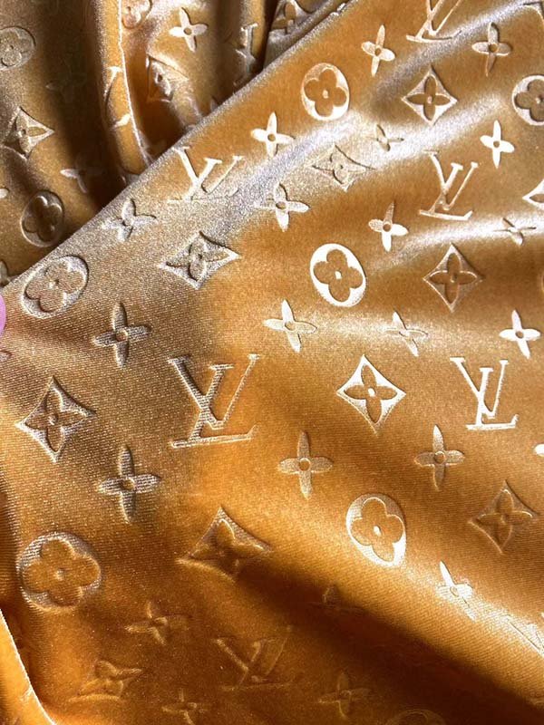 Gold Embossed Louis Vuitton Shoe Sneaker Velvet Fabric - mingfabricstore