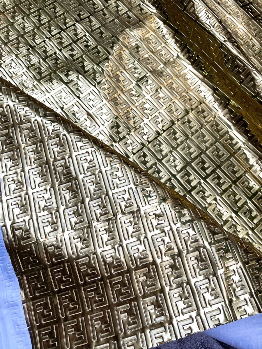 Gold Fendi Embossed Leather Upholstery Designer Fabric for Custom DIY Sewing Car Interior - mingfabricstore