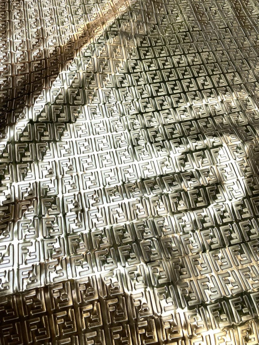 Gold Fendi Embossed Leather Upholstery Designer Fabric for Custom DIY Sewing Car Interior - mingfabricstore