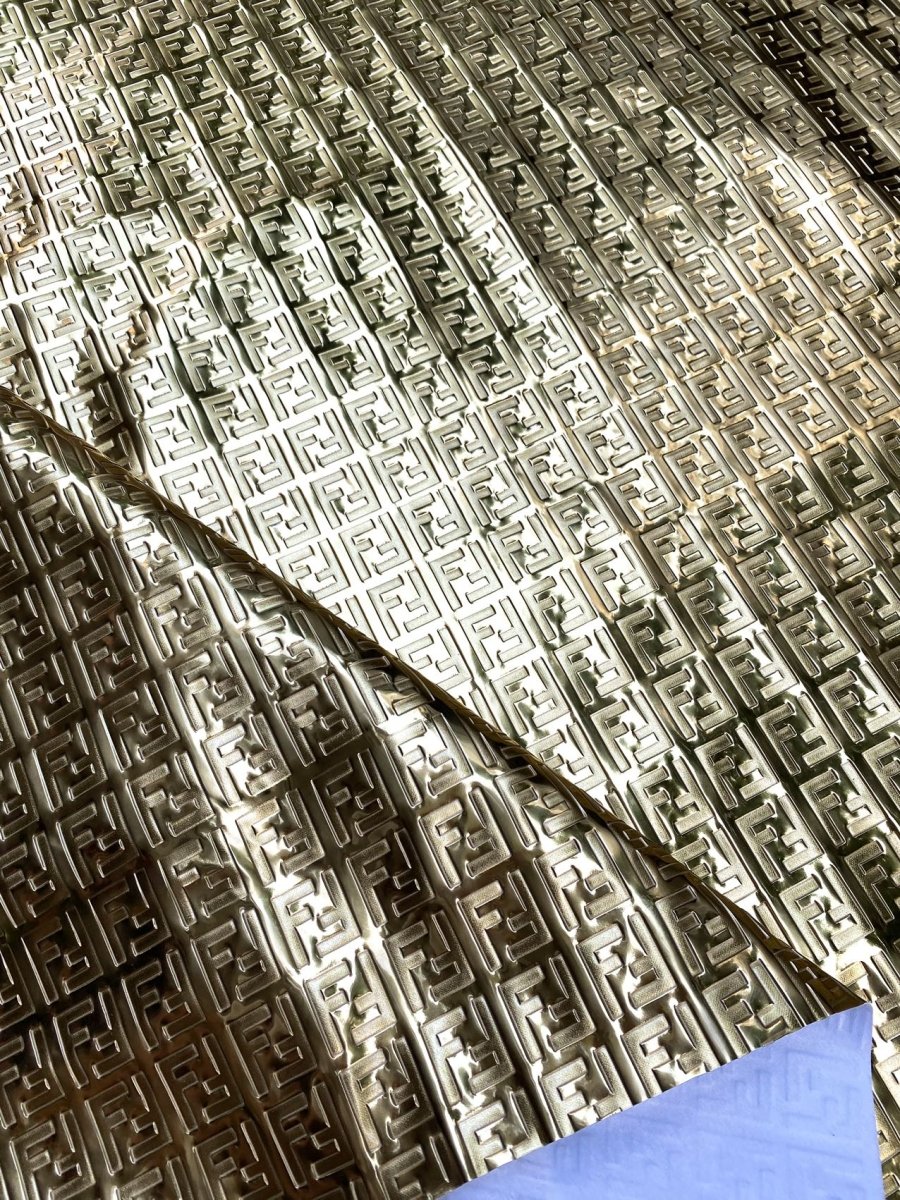 Gold Fendi Embossed Leather Upholstery Designer Fabric for Custom DIY Sewing Car Interior - mingfabricstore
