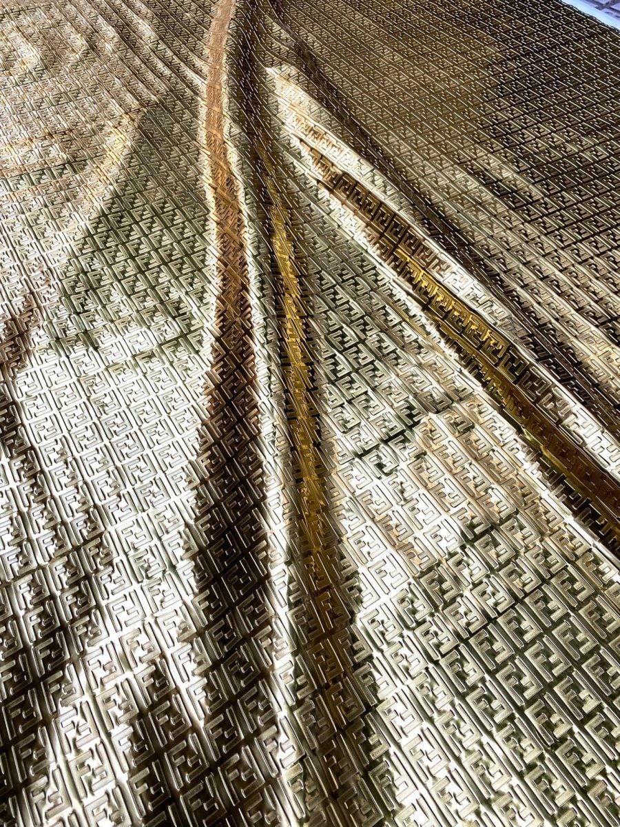 Gold Fendi Embossed Leather Upholstery Designer Fabric for Custom DIY Sewing Car Interior - mingfabricstore