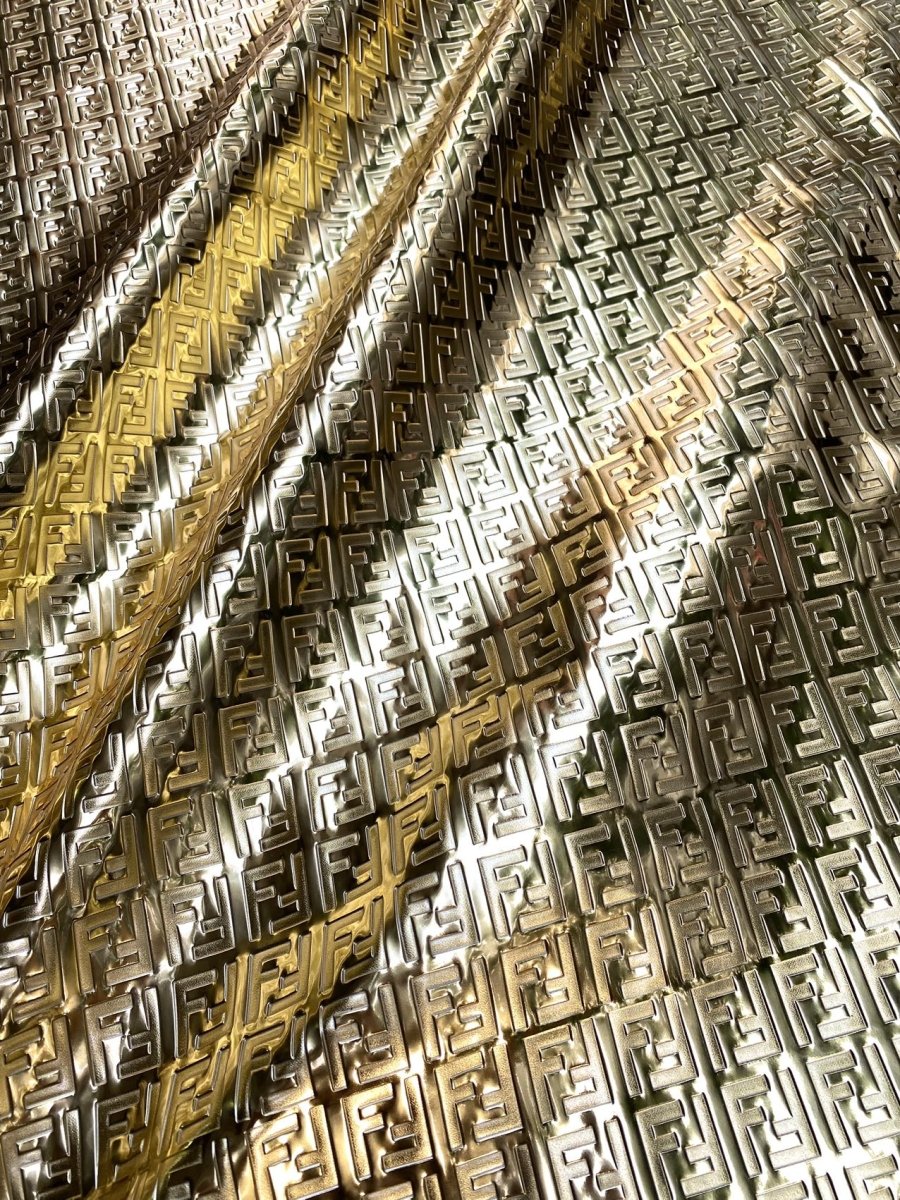Gold Fendi Embossed Leather Upholstery Designer Fabric for Custom DIY Sewing Car Interior - mingfabricstore