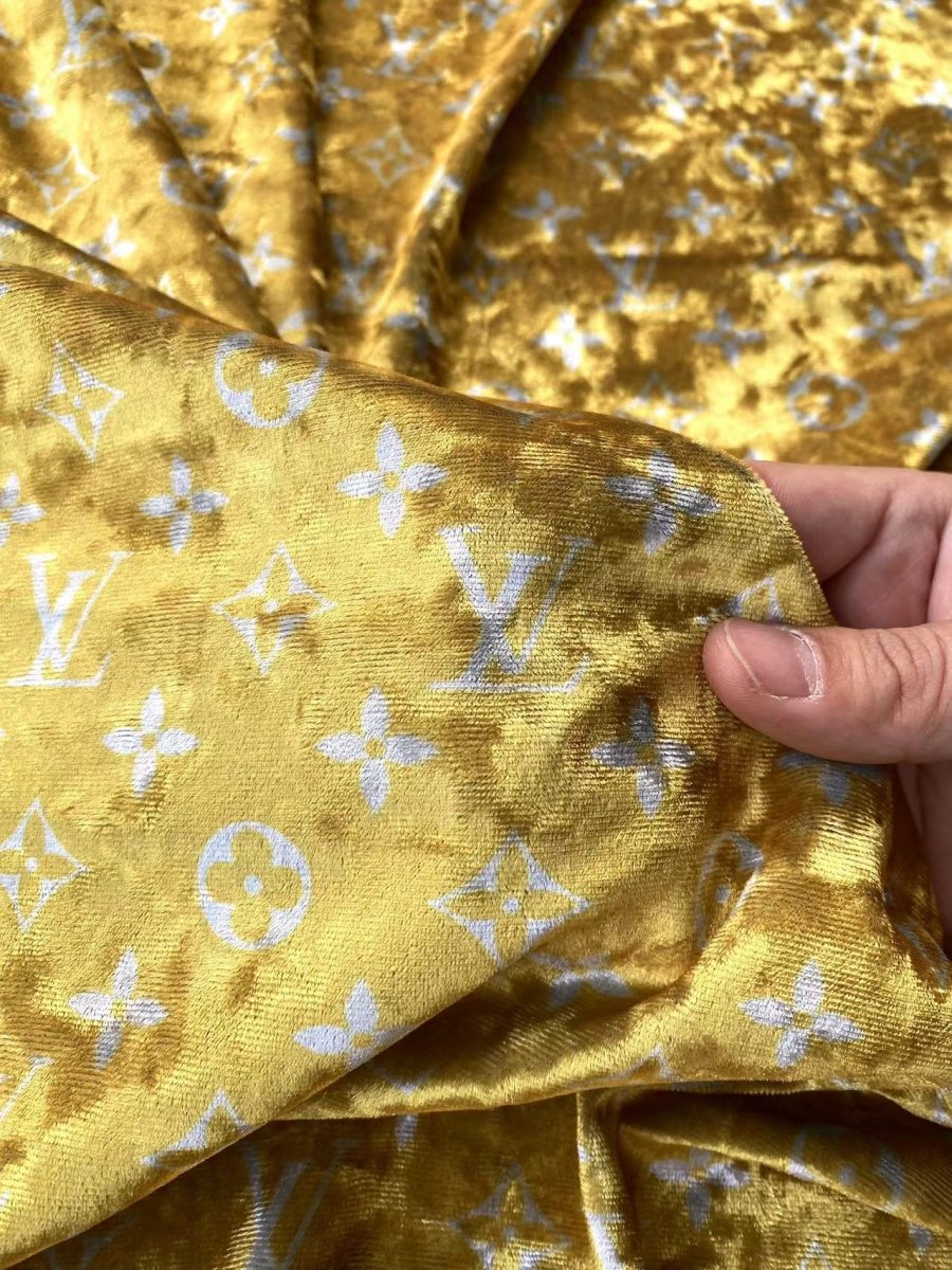 Golden Luxury Louis Vuitton Velvet Fabric for Bespoke Car Wrap - mingfabricstore
