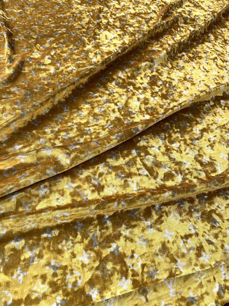 Golden Luxury Louis Vuitton Velvet Fabric for Bespoke Car Wrap - mingfabricstore