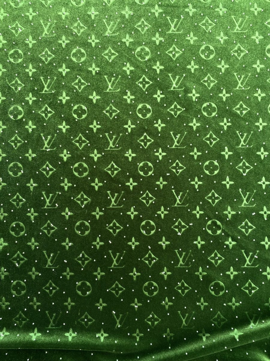 Green Diamond Fabric Louis Vuitton LV Velvet Fabric for Sneaker - mingfabricstore