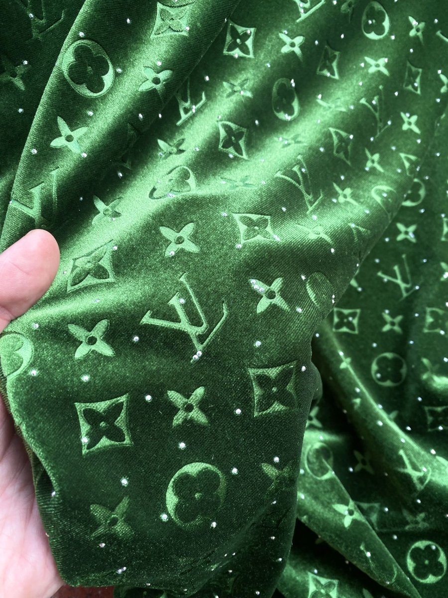 Green Diamond Fabric Louis Vuitton LV Velvet Fabric for Sneaker - mingfabricstore