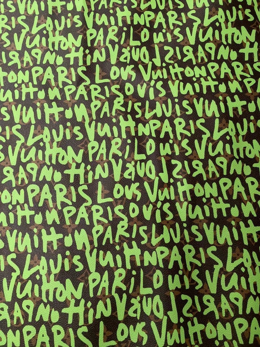 Green Graffiti LV Vinyl Leather for Custom Sneakers Handcrafted - mingfabricstore