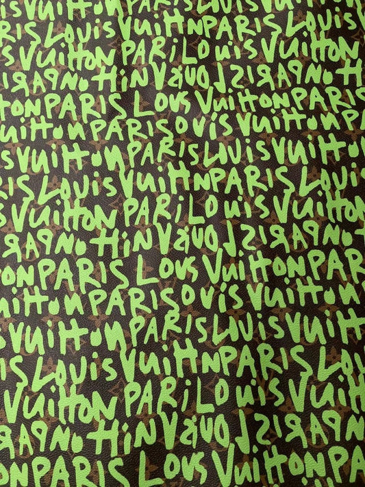 Green Graffiti LV Vinyl Leather for Custom Sneakers Handcrafted - mingfabricstore