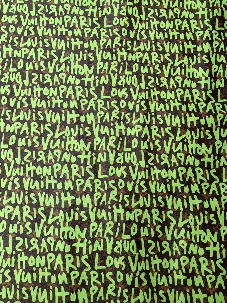 Green Graffiti LV Vinyl Leather for Custom Sneakers Handcrafted - mingfabricstore