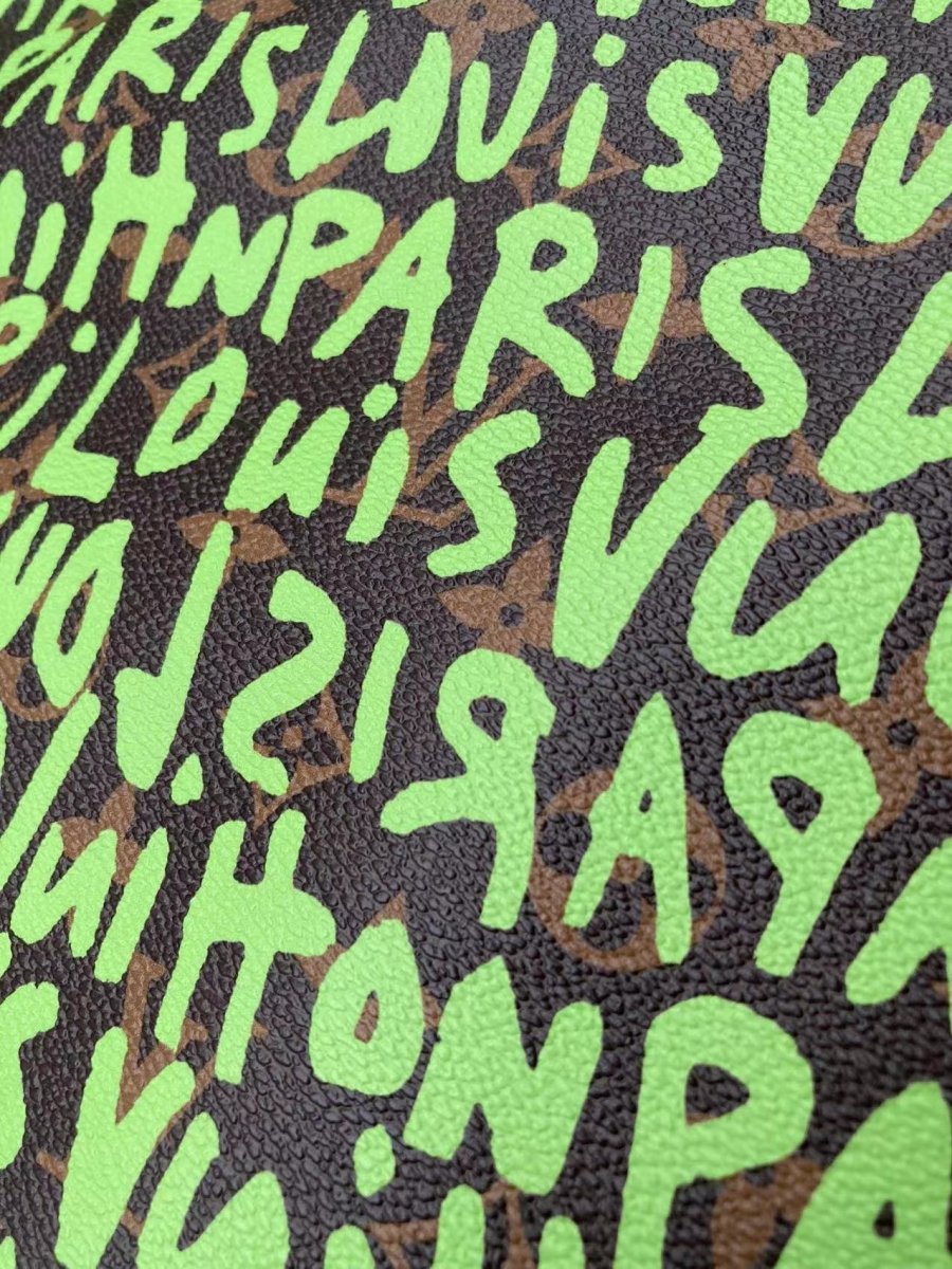 Green Graffiti LV Vinyl Leather for Custom Sneakers Handcrafted - mingfabricstore