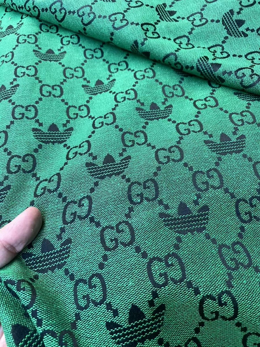 Green Gucci Adidas Jacquard Clothing Designer Fabric for Sewing Custom DIY - mingfabricstore