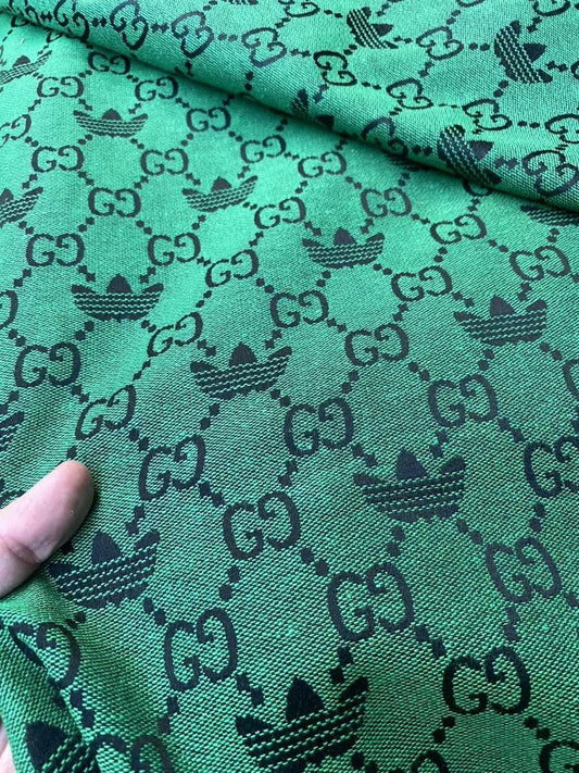 Green Gucci Adidas Jacquard Clothing Designer Fabric for Sewing Custom DIY - mingfabricstore