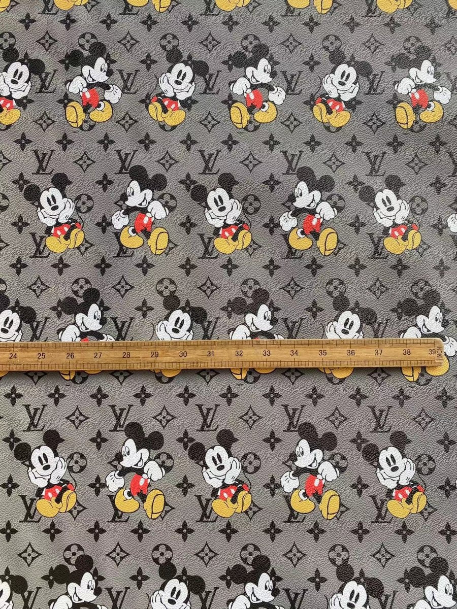 Grey Mickey Mouse LV Louis Vuitton Cartoon Designer Faux Leather Sheet Custom Sneakers - mingfabricstore
