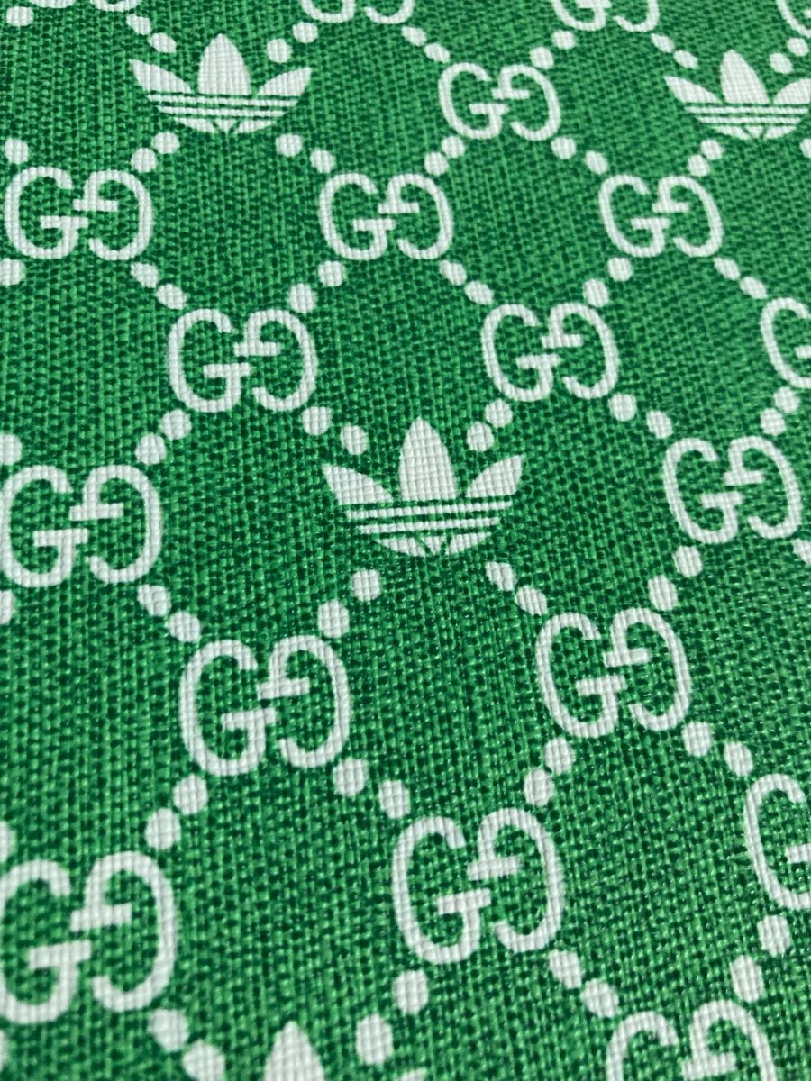 Gucci Adidas Green Vinyl Leather Fabric for Handmade Crafts Custom Sneakers - mingfabricstore