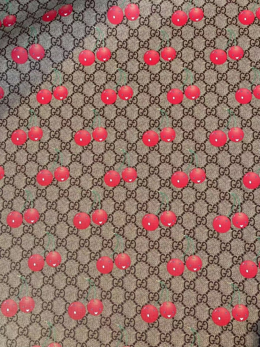 Gucci Cherry Designer Custom DIY Leather Fabric - mingfabricstore