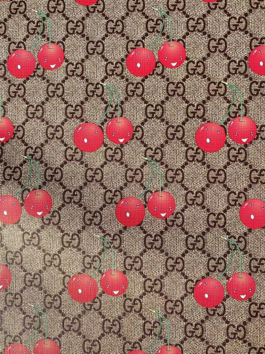 Gucci Cherry Designer Custom DIY Leather Fabric - mingfabricstore