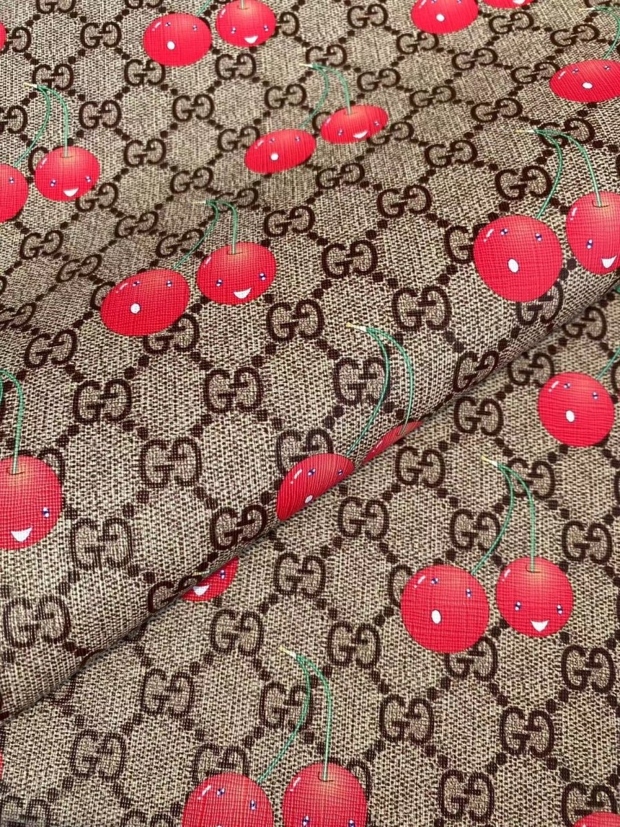 Gucci Cherry Designer Custom DIY Leather Fabric - mingfabricstore