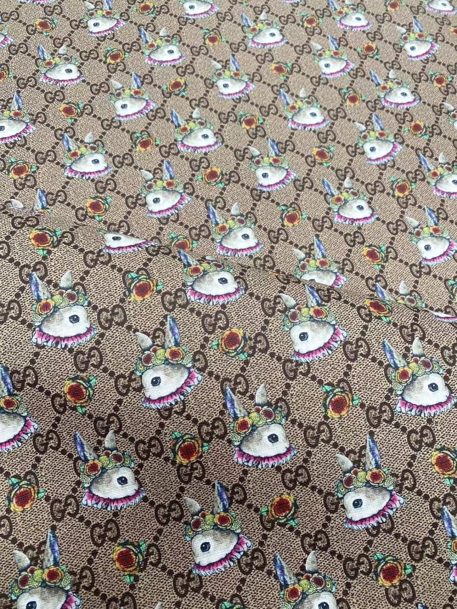 Gucci Easter Bunny Design Leather Fabric Vinyl for DIY Crafting Sewing Custom - mingfabricstore