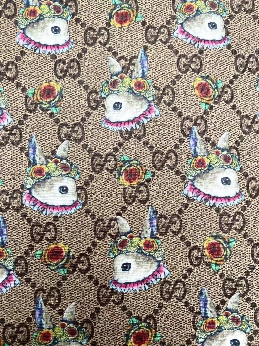 Gucci Easter Bunny Design Leather Fabric Vinyl for DIY Crafting Sewing Custom - mingfabricstore