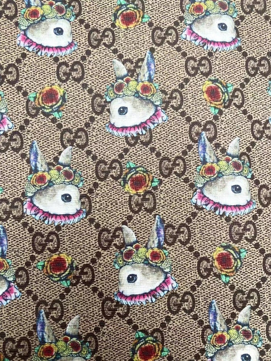 Gucci Easter Bunny Design Leather Fabric Vinyl for DIY Crafting Sewing Custom - mingfabricstore
