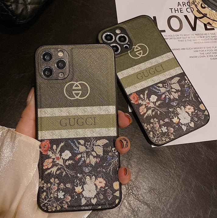 Gucci Logo and Flowers High Quality Leather Phone cases - mingfabricstore
