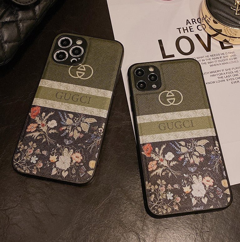 Gucci Logo and Flowers High Quality Leather Phone cases - mingfabricstore