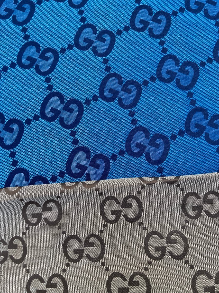 Handcraft Cotton Fabric Blue Big Gucci GG Material for Custom Suit - mingfabricstore
