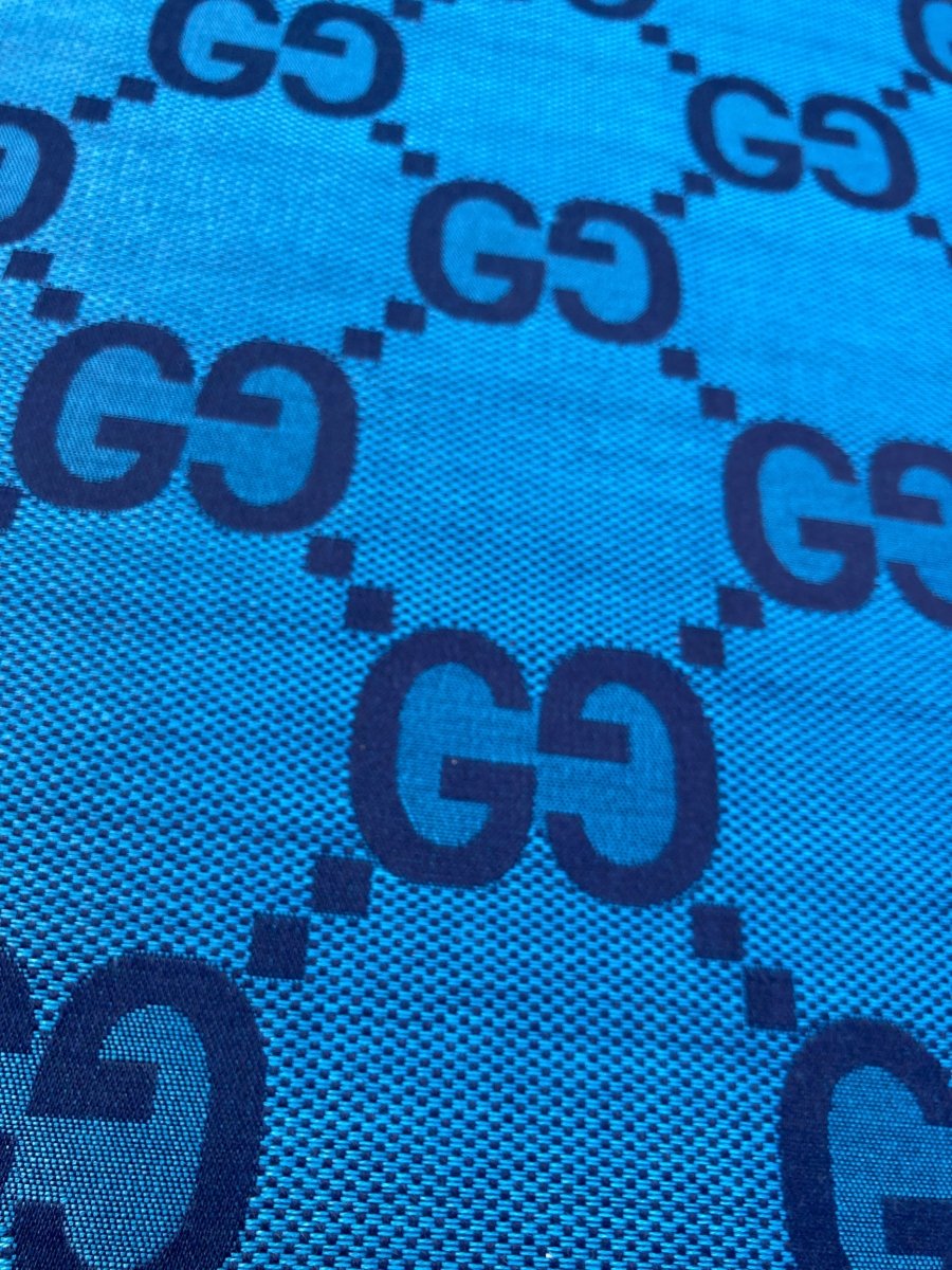 Handcraft Cotton Fabric Blue Big Gucci GG Material for Custom Suit - mingfabricstore